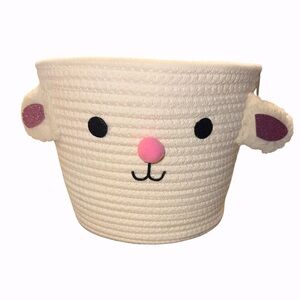 HD Designs White Woven Basket ~ Sheep Animal Design ~ New With Tags